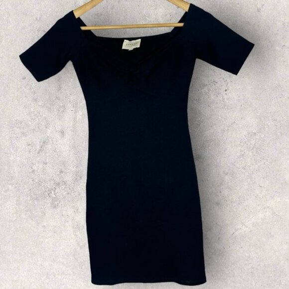 Sezane Coraline Dress Black Size XS Minimalist French Sweetheart V-Neck Bodycon - Picture 4 of 12